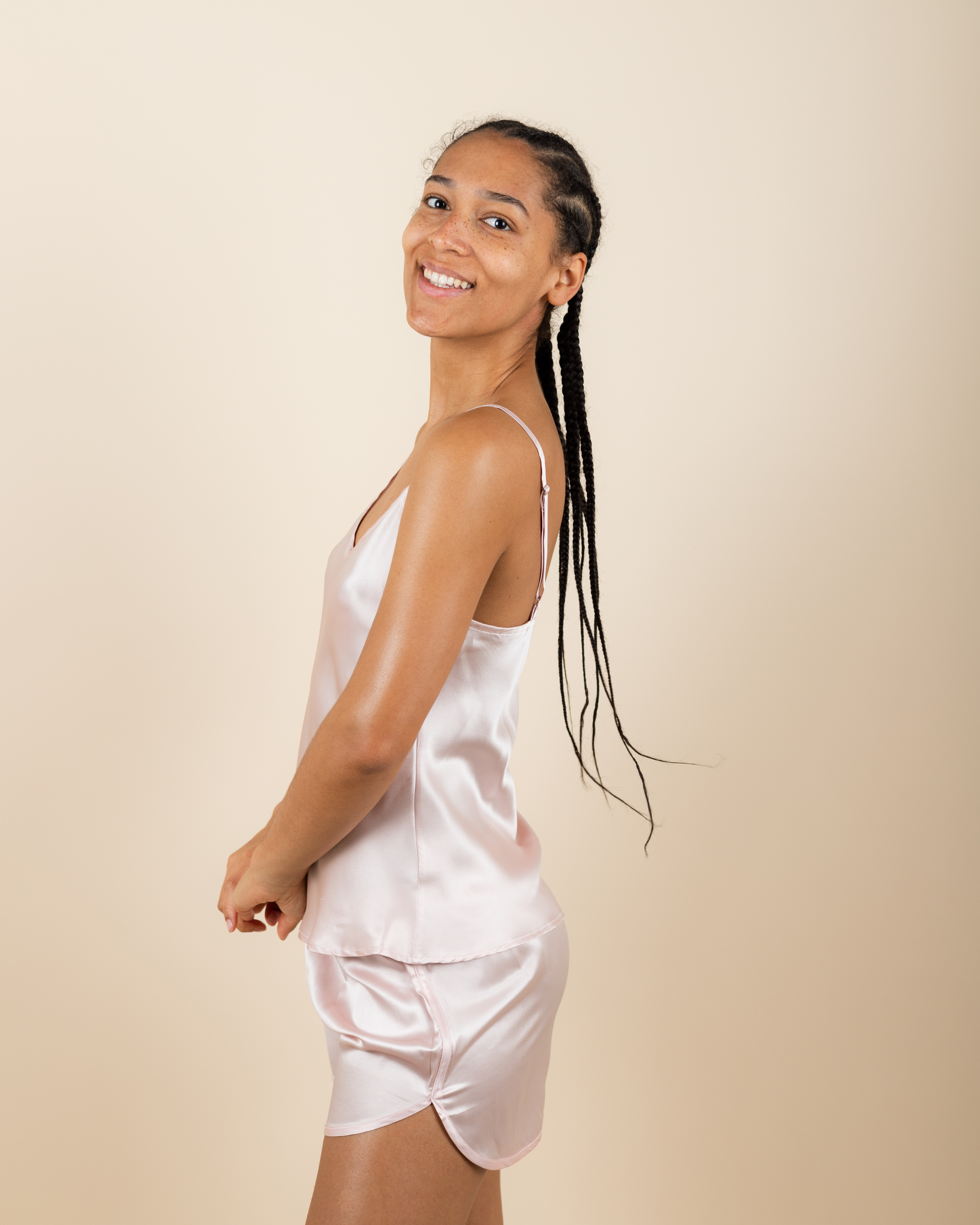 Seiden-Pyjama-Shorts-Set in Rosé